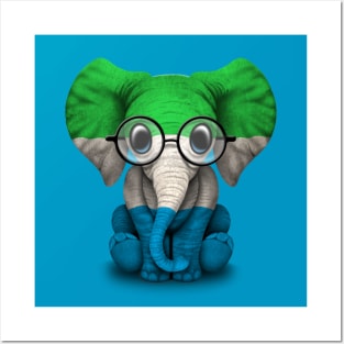 Baby Elephant with Glasses and Sierra Leone Flag Posters and Art